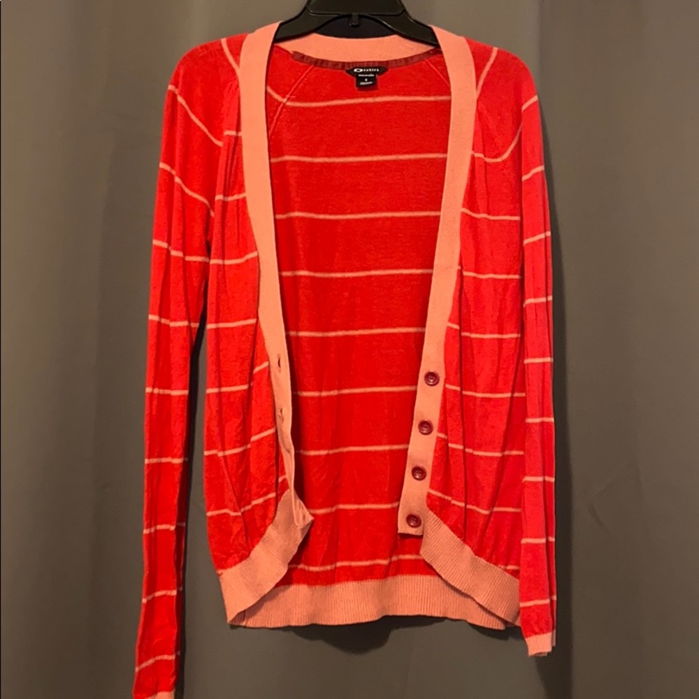 Red striped cardigan